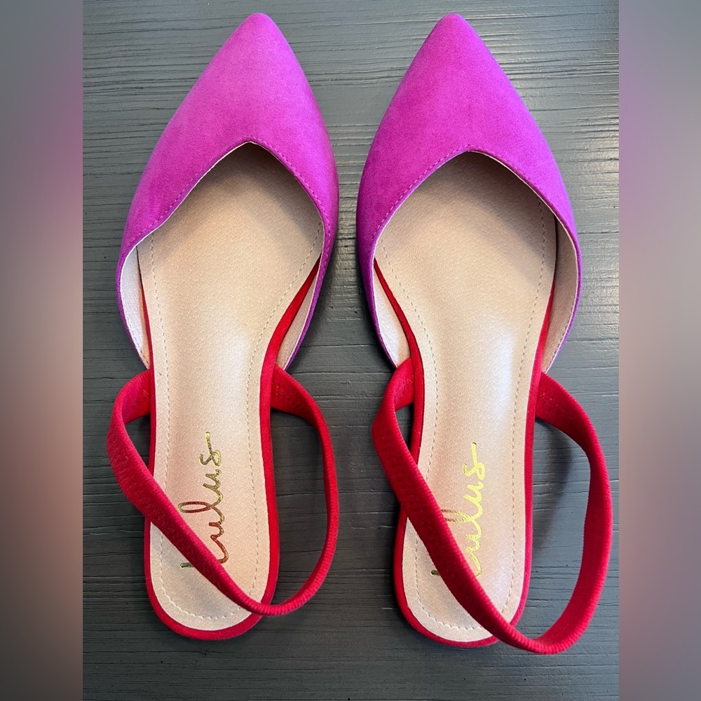 Lulu’s Pointed-Toe Sling Flats | Size 9 | Pink & Red